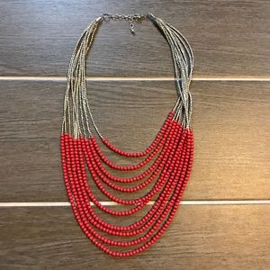 Silver and red beaded necklace